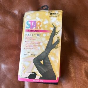 Star Power by Spanx Patterned Shaping Tights‎ Black Size E Ribbed Row NWT